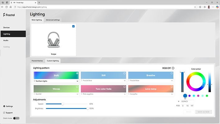 Fractal Design's web setup for custom lighting.
