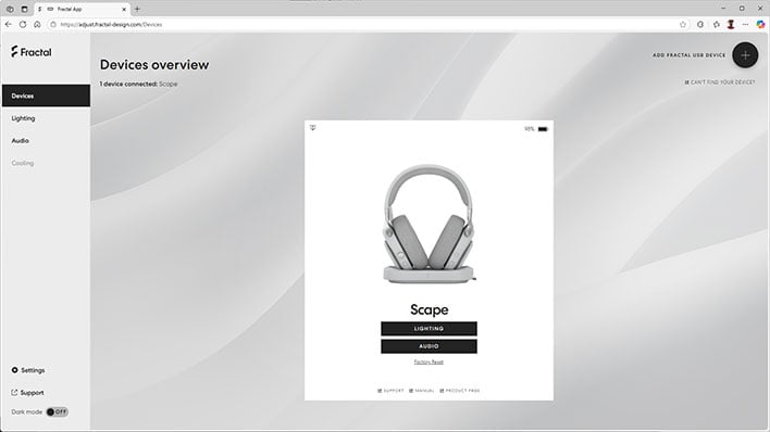 Fractal Design's web setup page (main page).