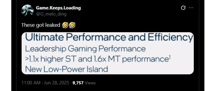 game keeps loading intel nova lake tweet leak