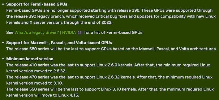 nvidia unix graphics feature deprecation schedule